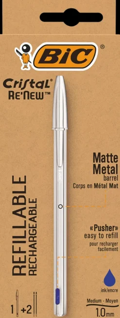 Bic Cristal Re-New Kuulakyna + Kaksi Tayttosailiota Sininen Muste