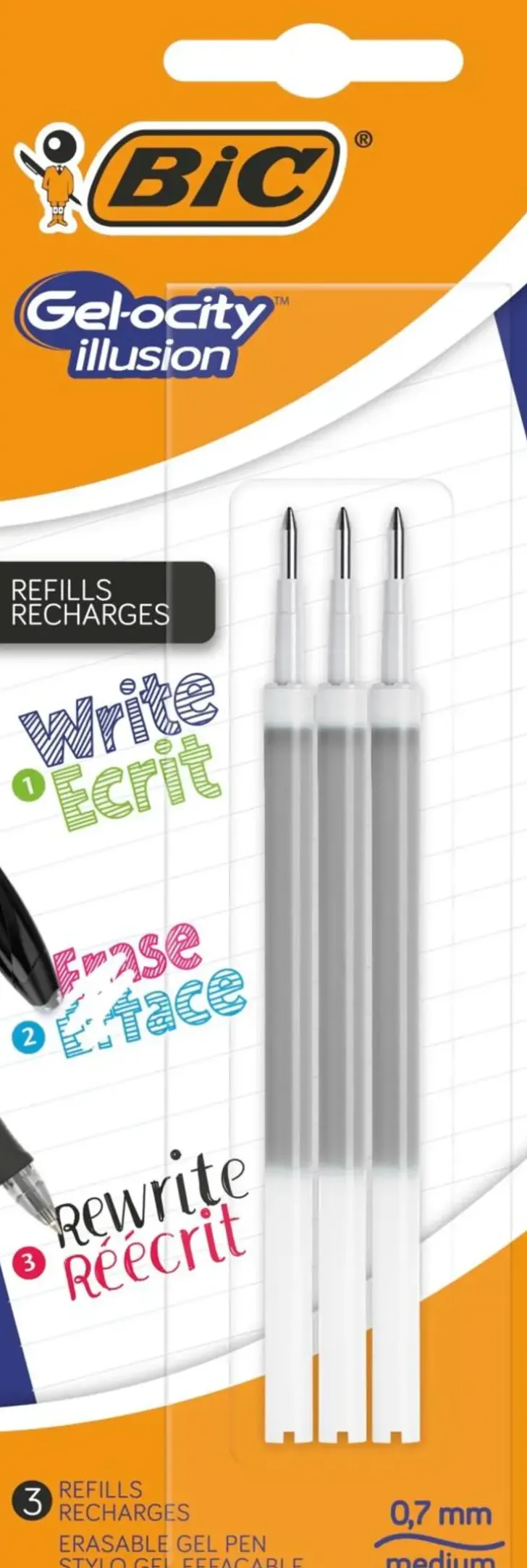 Bic Gel-Ocity Illusion Pyyhittava Gelikyna Musta Tayttosailio 3Kpl