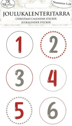 J.K. Primeco Joulukalenteritarra Numerot Punaharmaa 4 Ark
