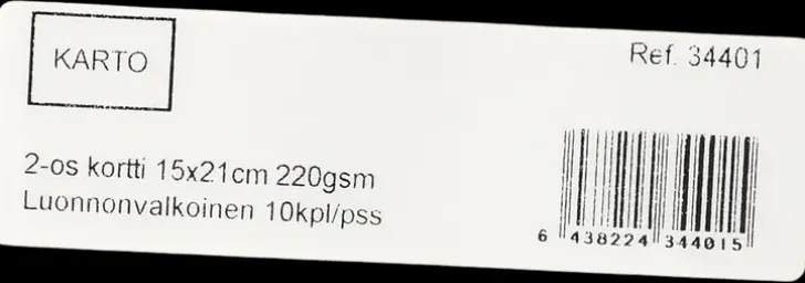 2-Os. Kortti 15X21 Cm 220 Gsm Luonnonvalkoinen 10 Kpl/Pss