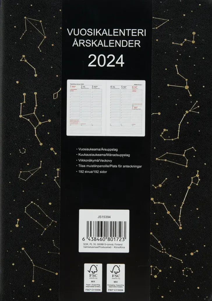 Poytakalenteri A5 Tahtikartta, Musta