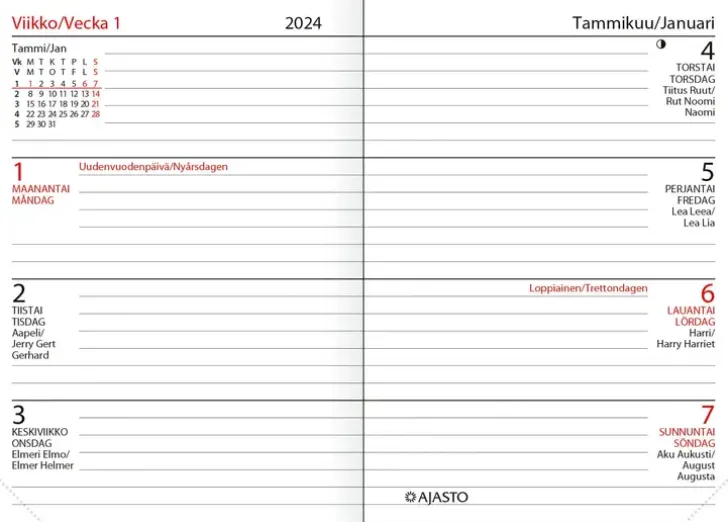 Taskukalenteri Futura Mini, Musta