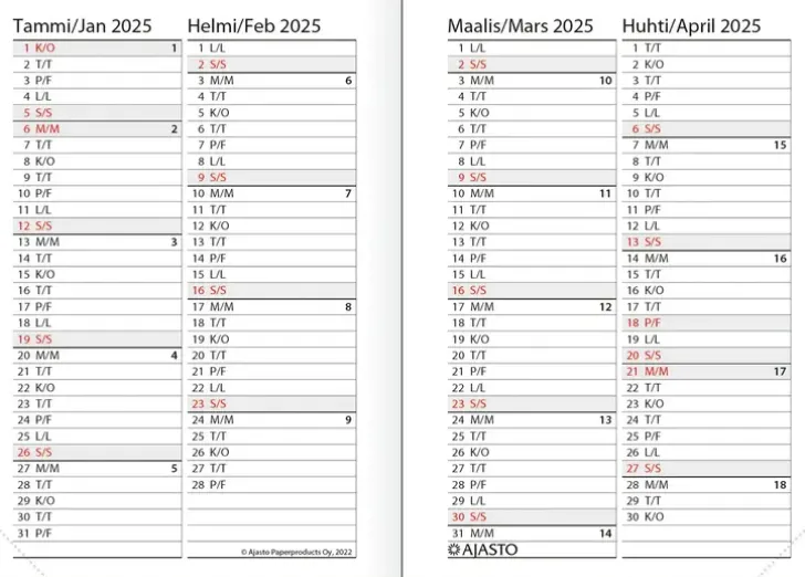 Taskukalenteri Futura Mini, Musta
